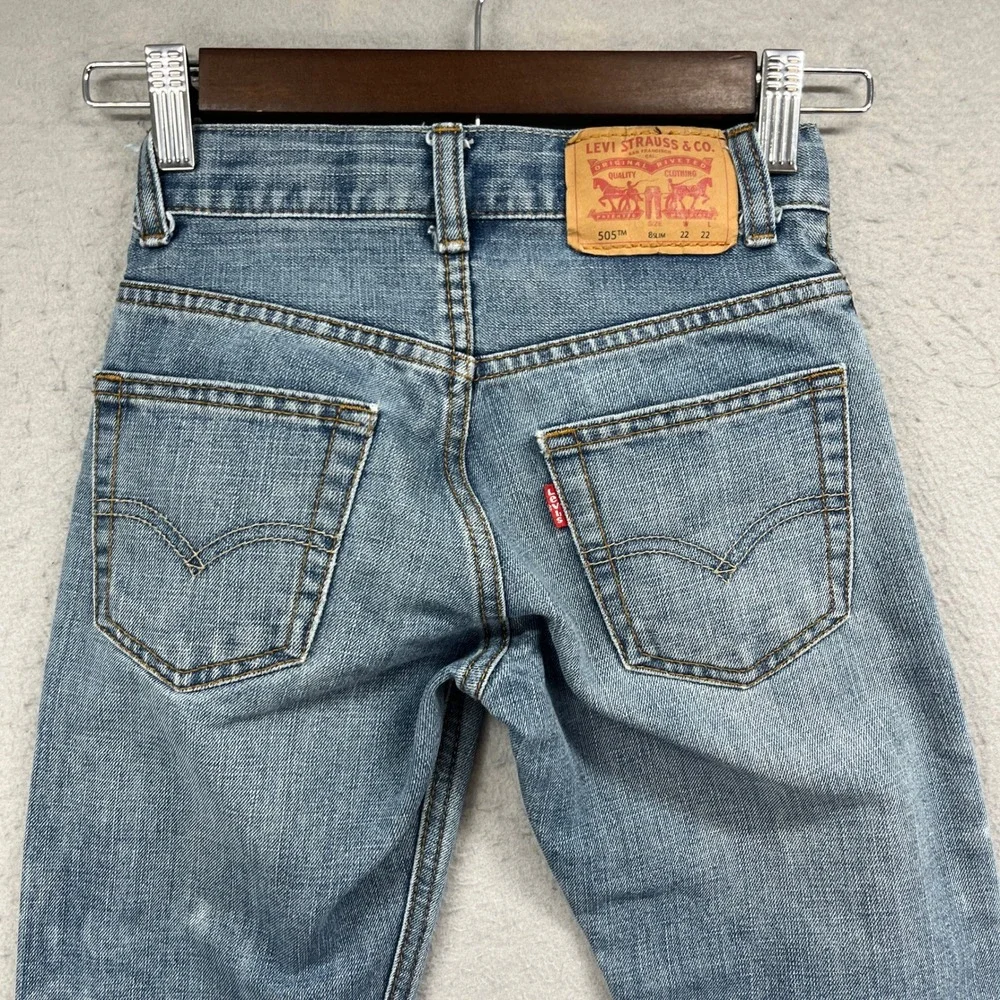 Levis Jeans Boys 8 Slim 505 Regular Light Blue Denim Pants Adjustable Waist Kids